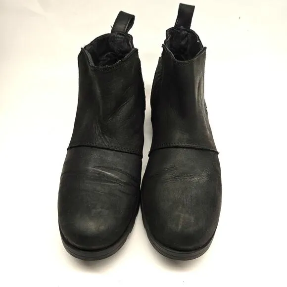 Sorel Emelie Black Waterproof Leather Pull-On Chelsea Ankle Boot, Size 8