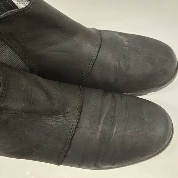 Sorel Emelie Black Waterproof Leather Pull-On Chelsea Ankle Boot, Size 8