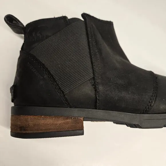 Sorel Emelie Black Waterproof Leather Pull-On Chelsea Ankle Boot, Size 8