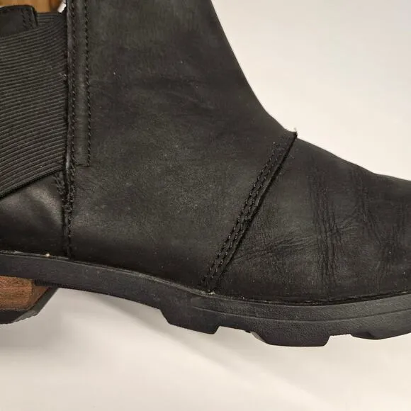 Sorel Emelie Black Waterproof Leather Pull-On Chelsea Ankle Boot, Size 8