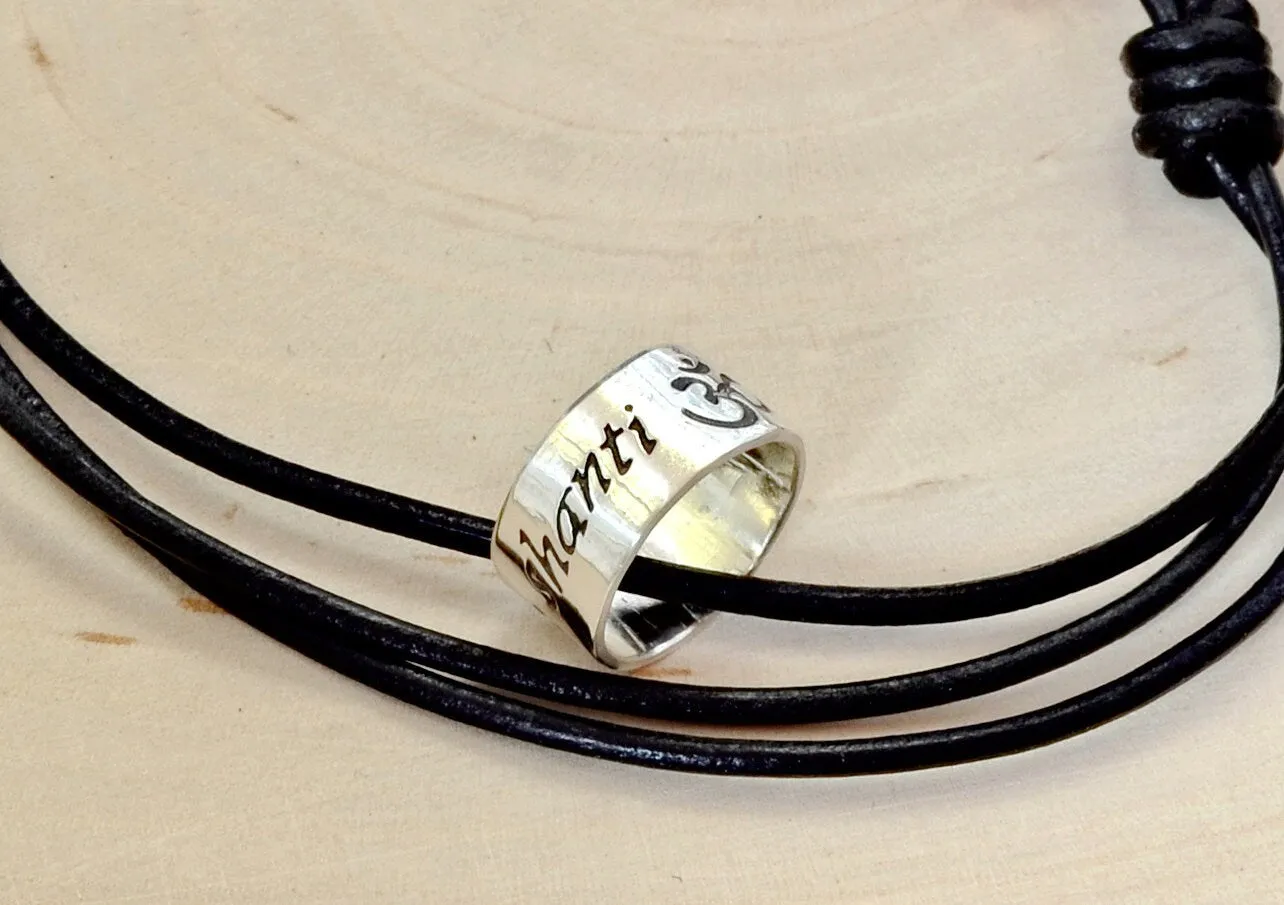 Sterling Silver Om Shanti Ring Necklace
