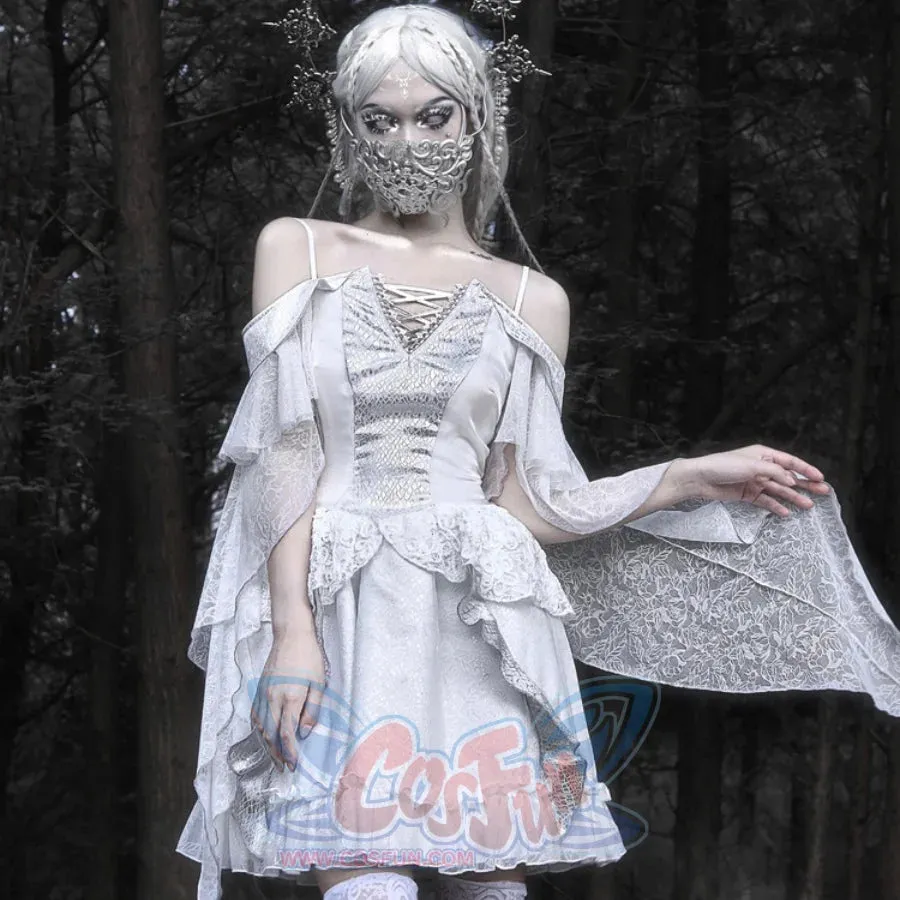 Summer Gothic Dragon Scale Lace-up Flying Sleeve Dress