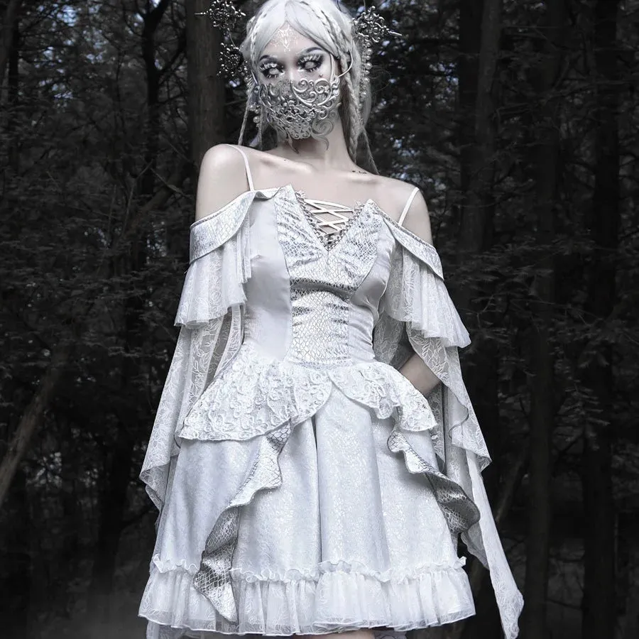 Summer Gothic Dragon Scale Lace-up Flying Sleeve Dress