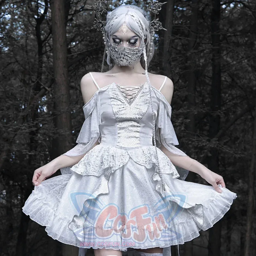 Summer Gothic Dragon Scale Lace-up Flying Sleeve Dress