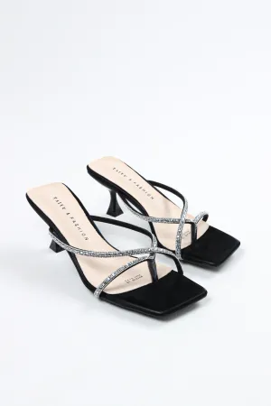 Taiyu - Women's Diamond Embellished Kitten Mules - Black