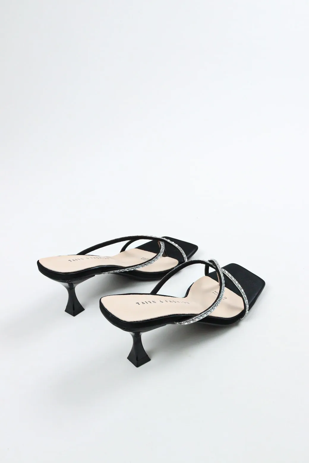 Taiyu - Women's Diamond Embellished Kitten Mules - Black