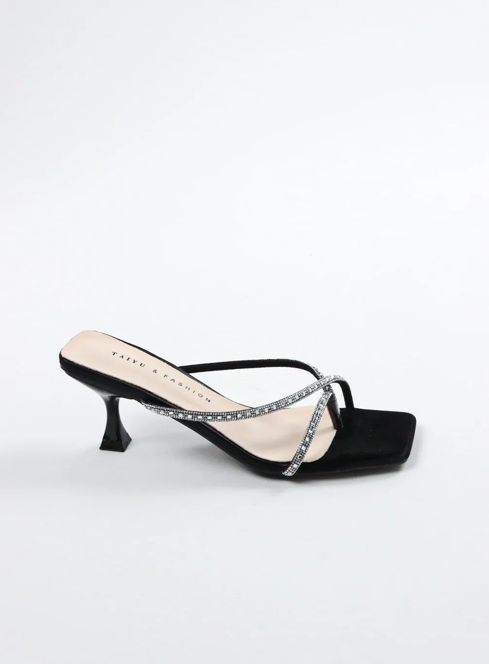 Taiyu - Women's Diamond Embellished Kitten Mules - Black