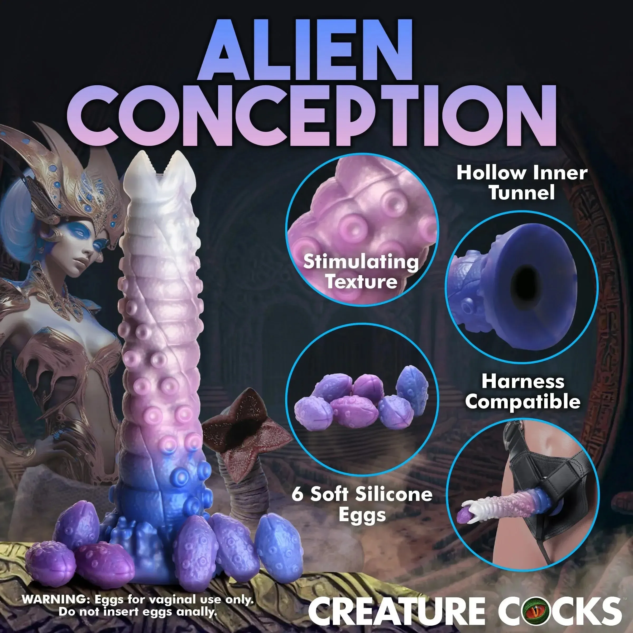 Tenta-Queen Ovipositor Silicone Fantasy Role Play Dildo With Eggs