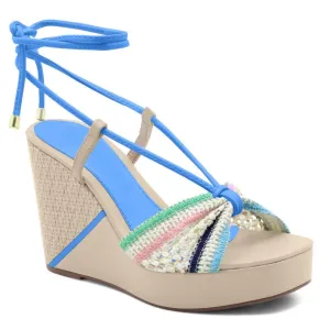 Tie-Up Blue/Tan Platform Wedge