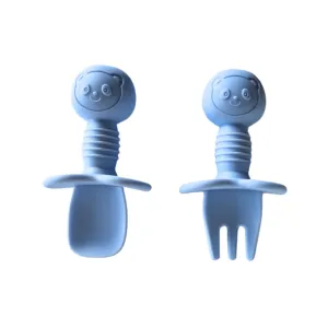 Tiny Teethers Mini Fork   Spoon Silicone Utensil Set - Pale Blue