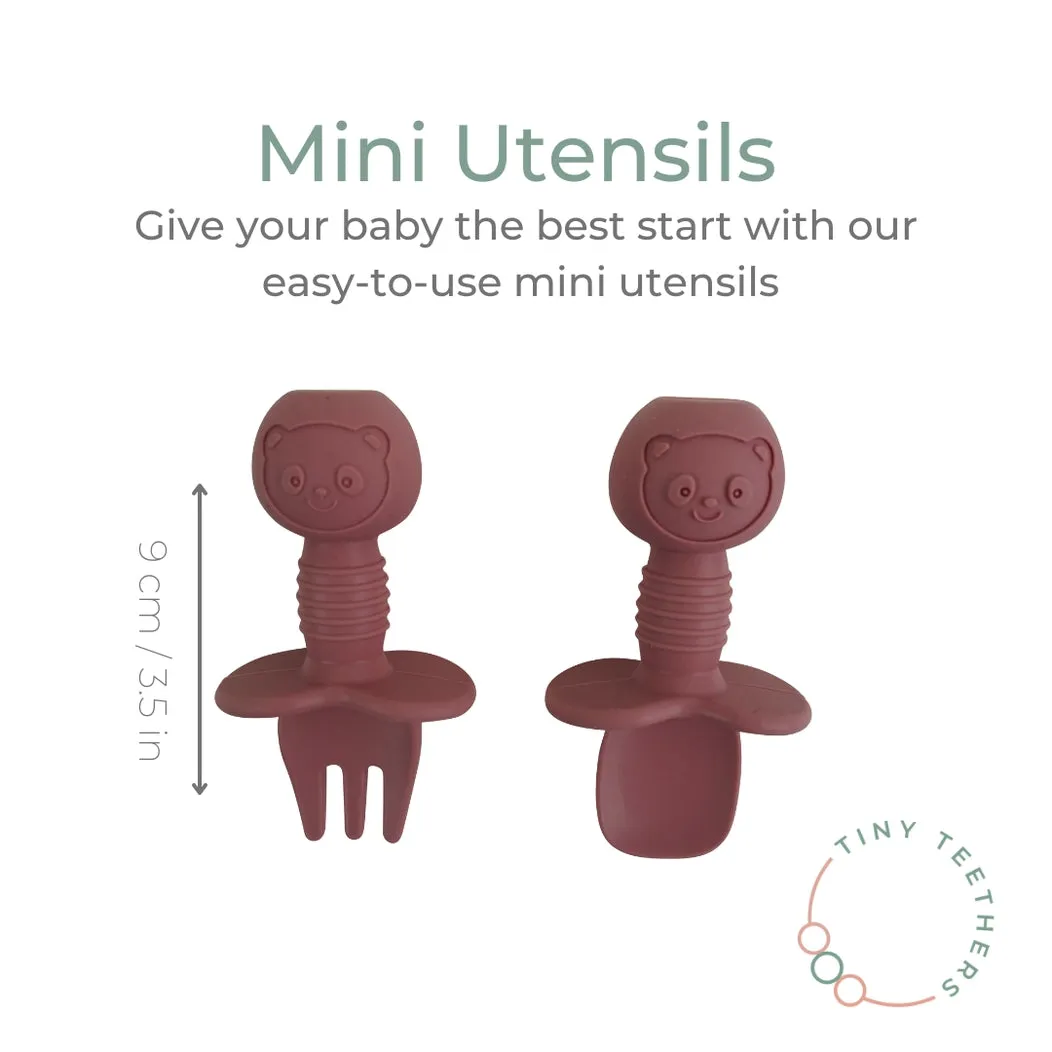 Tiny Teethers Mini Fork   Spoon Silicone Utensil Set - Pale Blue