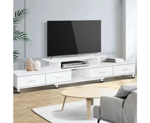 TV Cabinet Entertainment Unit Stand Wooden 160CM To 220CM Lowline Storage Drawers White