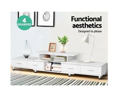 TV Cabinet Entertainment Unit Stand Wooden 160CM To 220CM Lowline Storage Drawers White