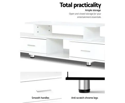 TV Cabinet Entertainment Unit Stand Wooden 160CM To 220CM Lowline Storage Drawers White