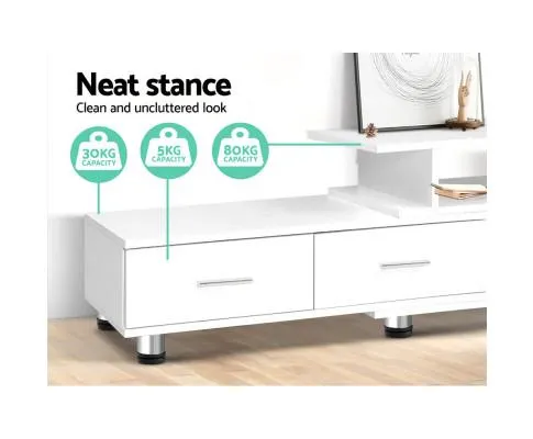 TV Cabinet Entertainment Unit Stand Wooden 160CM To 220CM Lowline Storage Drawers White
