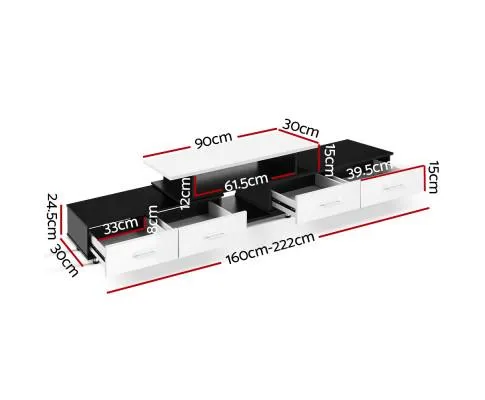 TV Cabinet Entertainment Unit Stand Wooden 160CM To 220CM Storage Drawers Black White