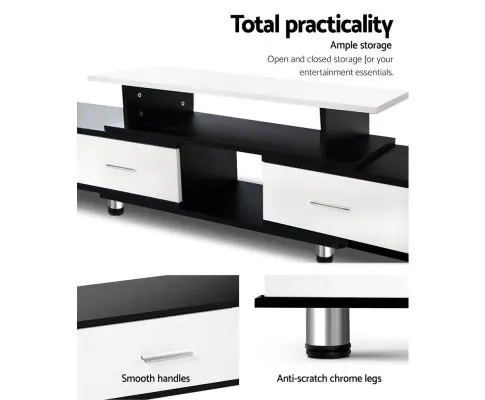 TV Cabinet Entertainment Unit Stand Wooden 160CM To 220CM Storage Drawers Black White