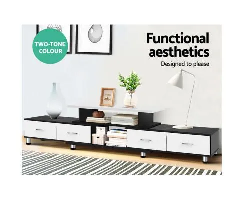 TV Cabinet Entertainment Unit Stand Wooden 160CM To 220CM Storage Drawers Black White