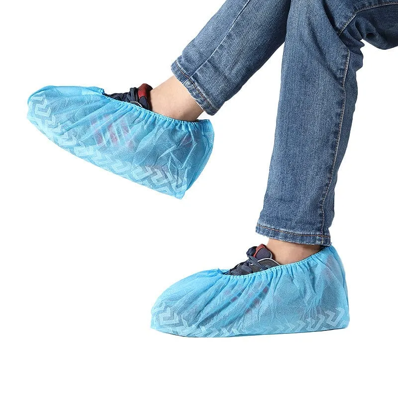 Waterproof Polythene 100-pieces Blue Disposable Shoe Cover