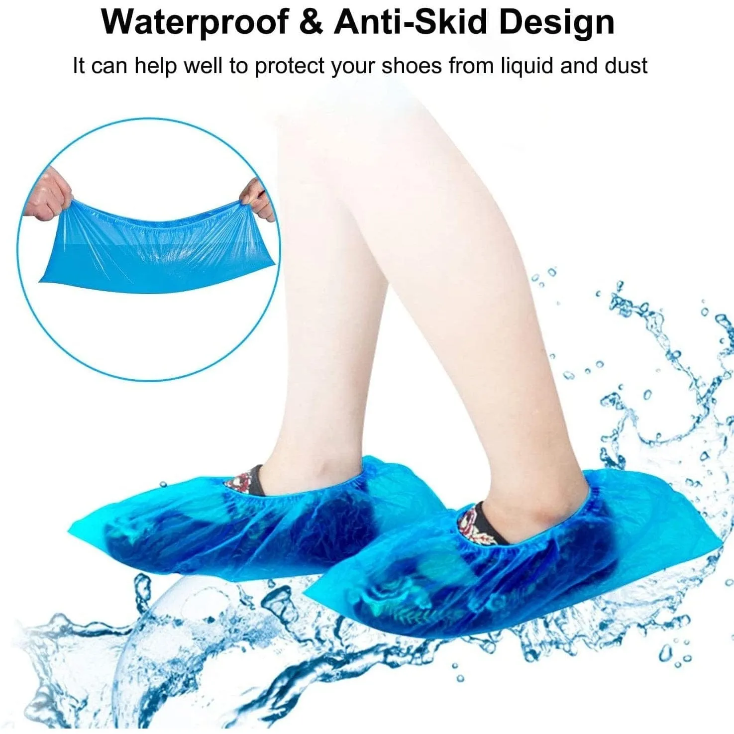 Waterproof Polythene 100-pieces Blue Disposable Shoe Cover