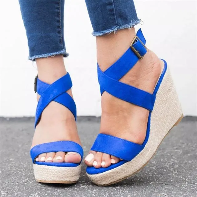 Wedge Sandals Summer Pumps Cross-tied High Heels Platform Shoes