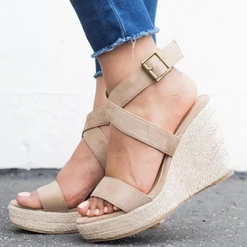 Wedge Sandals Summer Pumps Cross-tied High Heels Platform Shoes