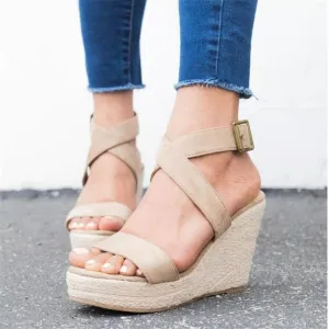 Wedge Sandals Summer Pumps Cross-tied High Heels Platform Shoes