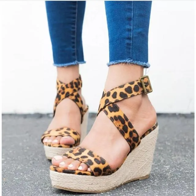 Wedge Sandals Summer Pumps Cross-tied High Heels Platform Shoes