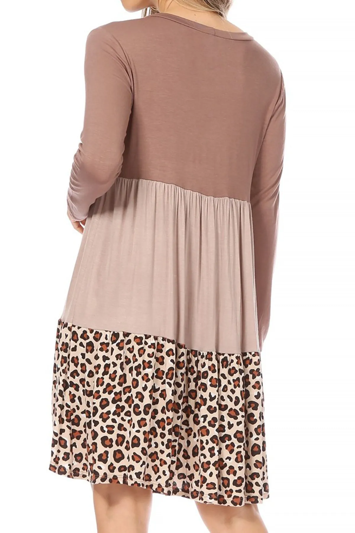 Women's Babydoll Long Sleeve Ruffle Color Block Casual Loose Swing Dress