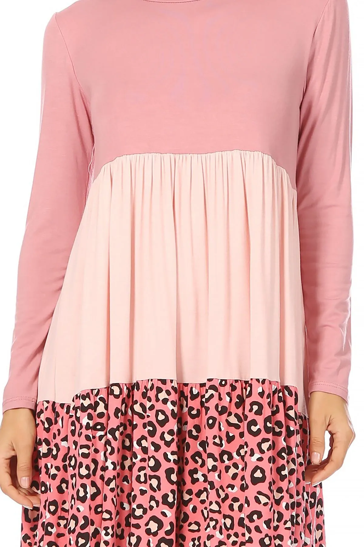Women's Babydoll Long Sleeve Ruffle Color Block Casual Loose Swing Dress