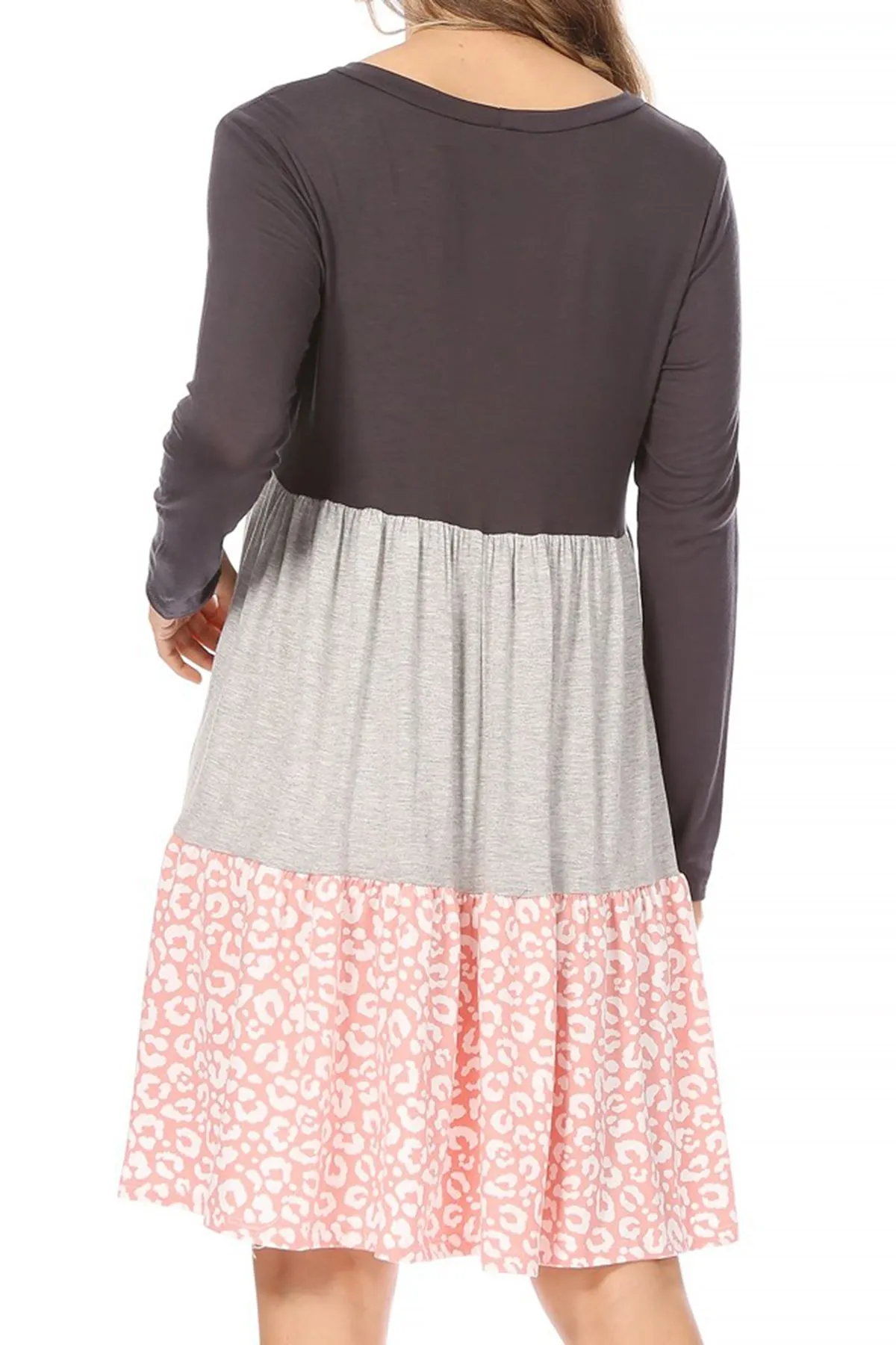 Women's Babydoll Long Sleeve Ruffle Color Block Casual Loose Swing Dress