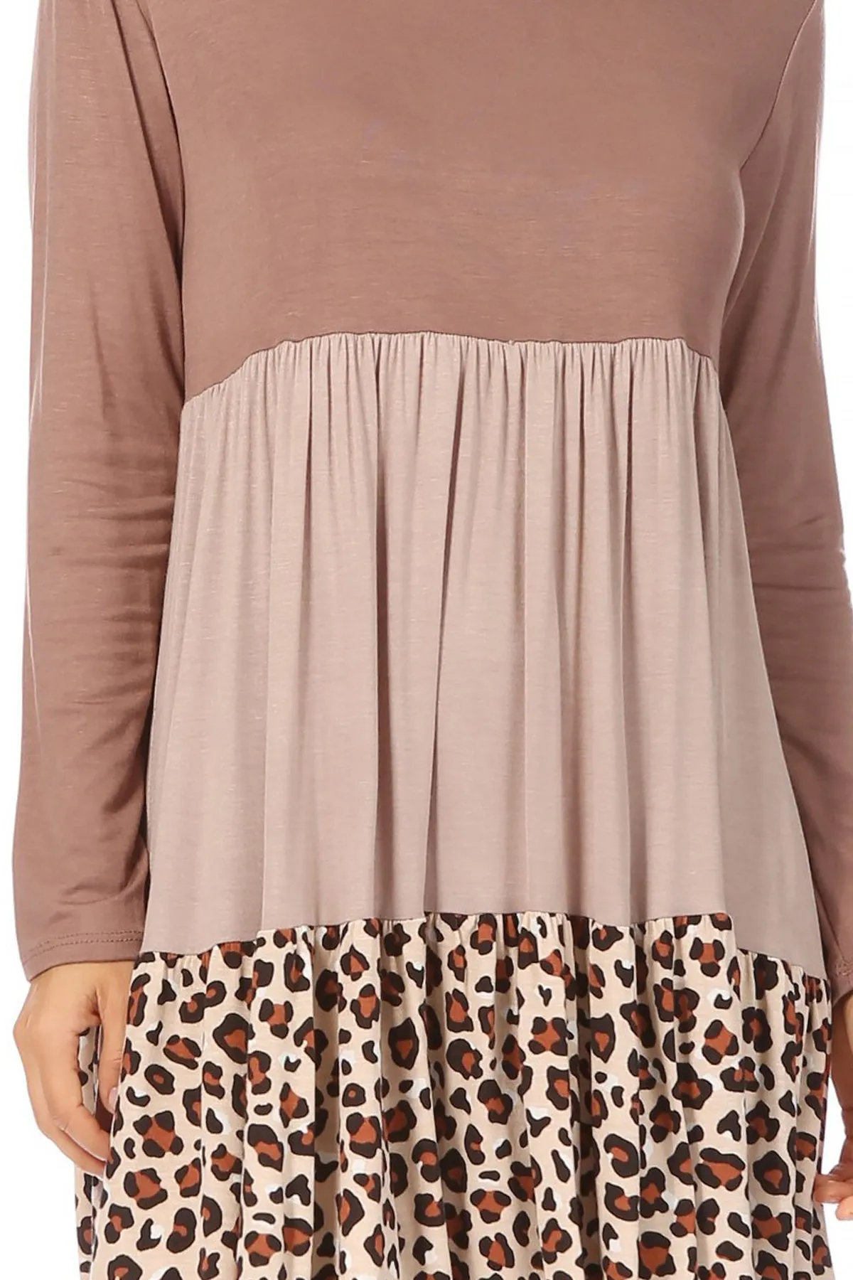 Women's Babydoll Long Sleeve Ruffle Color Block Casual Loose Swing Dress