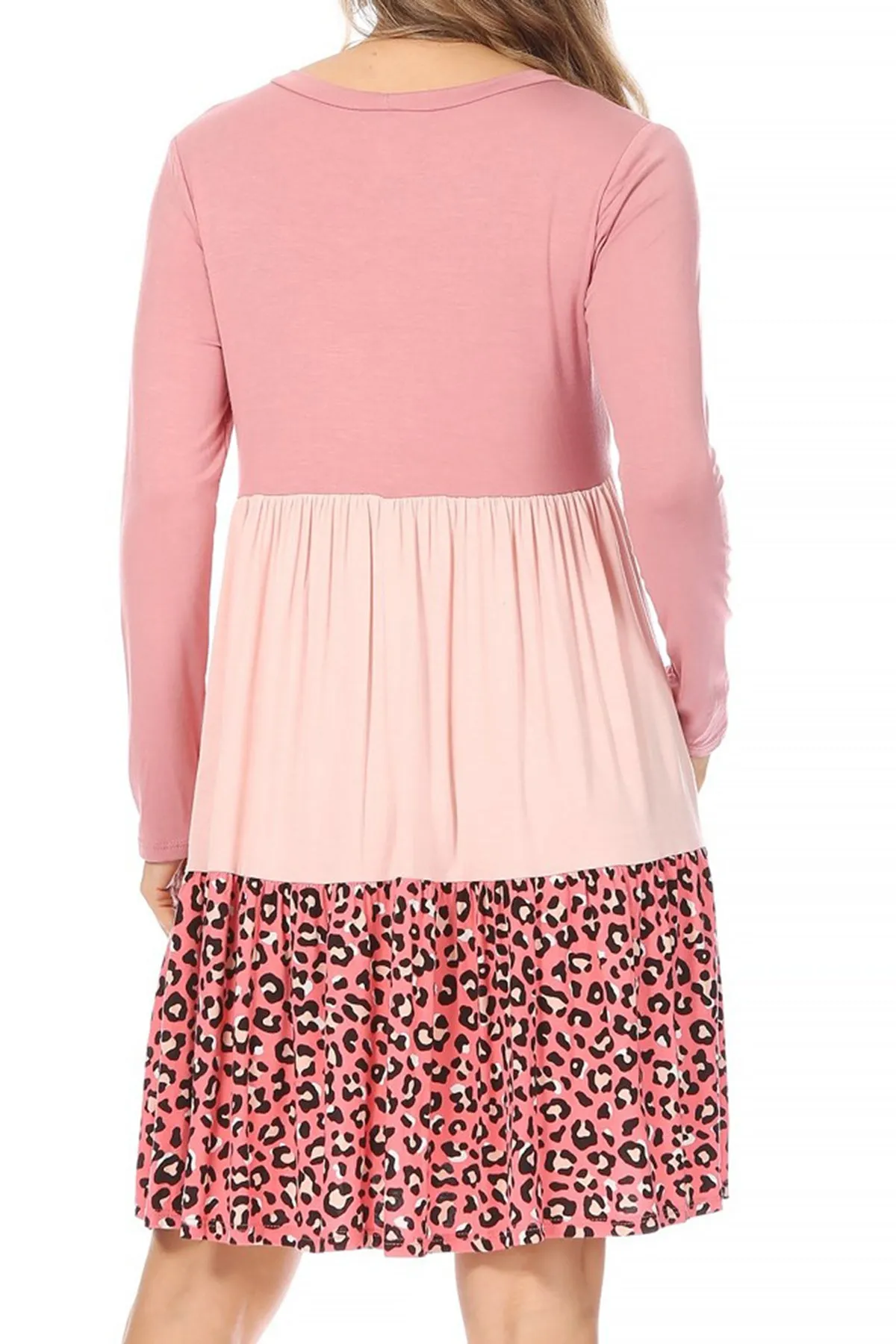 Women's Babydoll Long Sleeve Ruffle Color Block Casual Loose Swing Dress