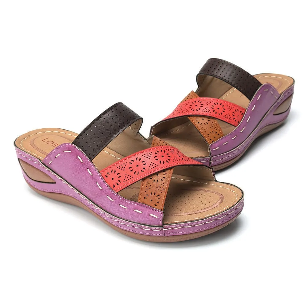 Women's Cross Strap Wedge Slides