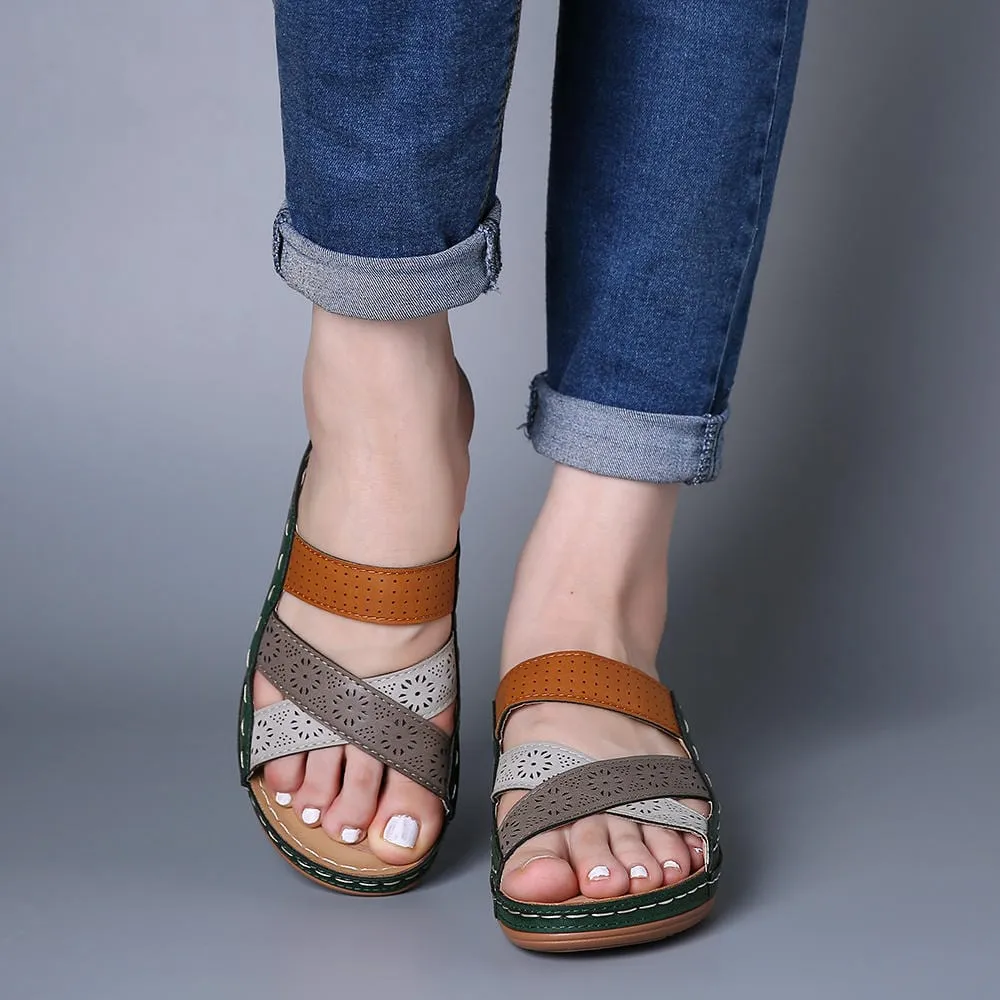 Women's Cross Strap Wedge Slides