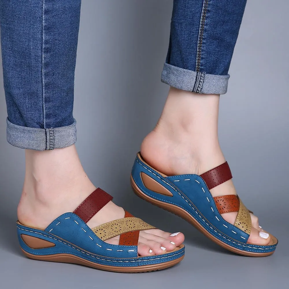 Women's Cross Strap Wedge Slides
