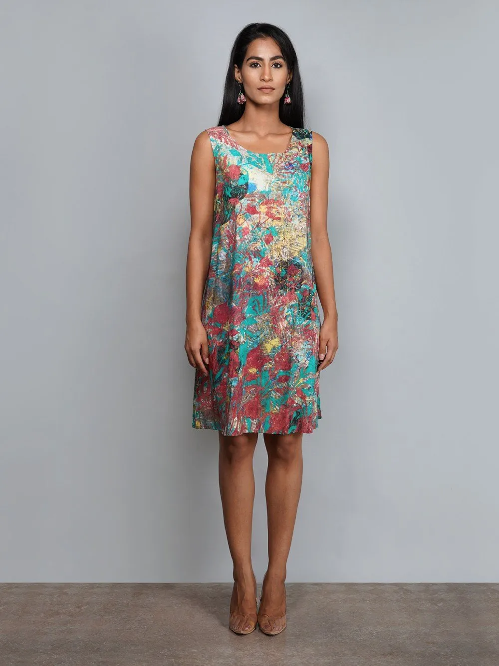 Yavi   I   Chanderi Solid Dress With Cotton Printed Slip