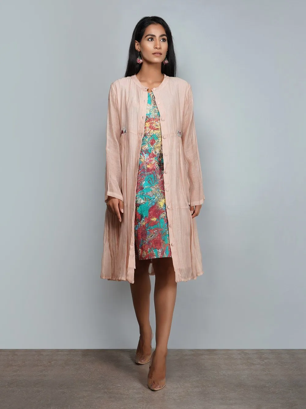 Yavi   I   Chanderi Solid Dress With Cotton Printed Slip